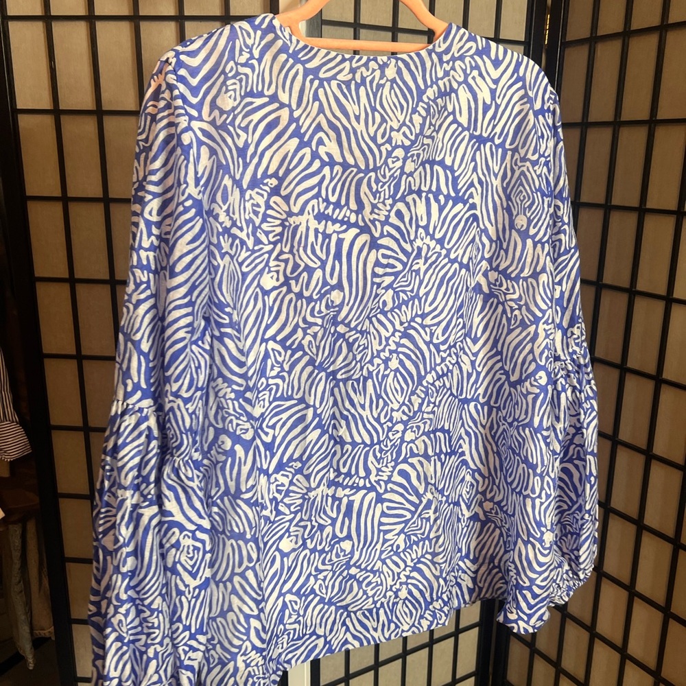 Lilly Pulitzer LAURELIE top MARTINIQUE BLUE white sz 16 - Picture 5 of 5